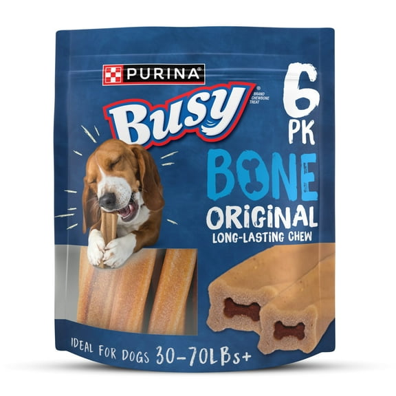 Purina Busy Bone 30-70  lbs Dog Treats Original Pork, Long-Lasting Chews, 21 oz Pouch (6 Count)