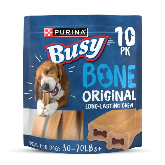Purina Busy Bone 30-70+ lbs Dog Treats Original Pork, Long-Lasting Chews, 35 oz Pouch (10 Count)