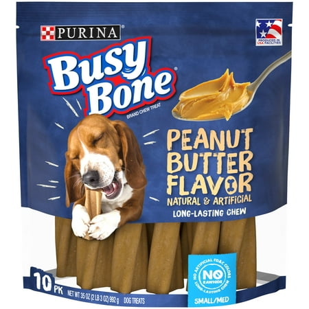 Purina Busy Bone Dog Treats, Peanut Butter Flavor Long-Lasting Chews for Small & Medium Dogs, 35 oz Pouch (20 Pack)