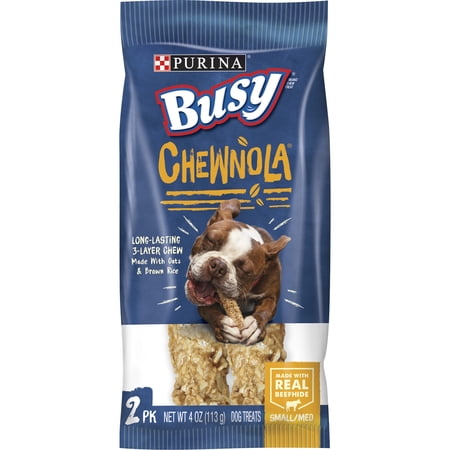 Purina Busy Bone Small & Medium Dog Treats Chewnola Beefhide Chews, 4 oz Pouch (2 Count)