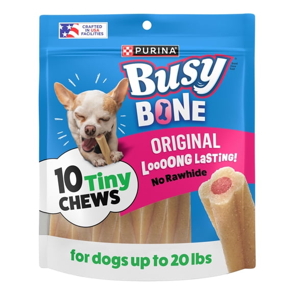 Purina Busy Bone Tiny Dog Chew Bones With Middle Made With Pork Dog Treats for Small Dogs, 6.5 oz