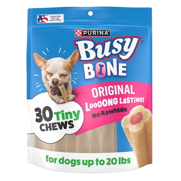 Purina Busy Bone Tiny Dog Chew Bones With Middle Made With Pork Dog Treats for Small Dogs,