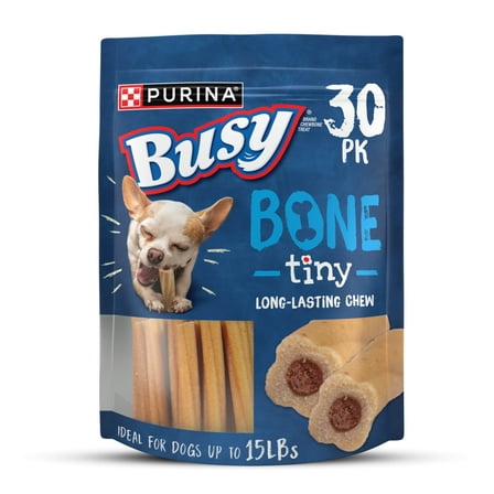 Purina Busy Bone up to 15 lbs Dog Treats Original Pork, Long-Lasting Chews, 17 oz Pouch (30 Count)