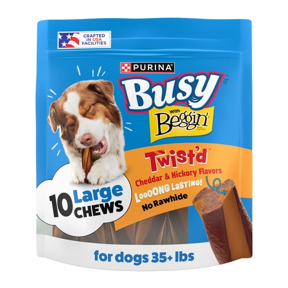 Purina Busy With Beggin Twistd Cheddar and Hickory Smoke Flavors Large Dog Chew Treats, 36 oz.