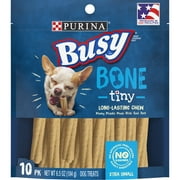 Purina Busy Bones Dog Treats Long-Lasting Dry Chews, Real Pork for Tiny Toy Breed Dogs, 6.5 oz Pouch (10 Pack)