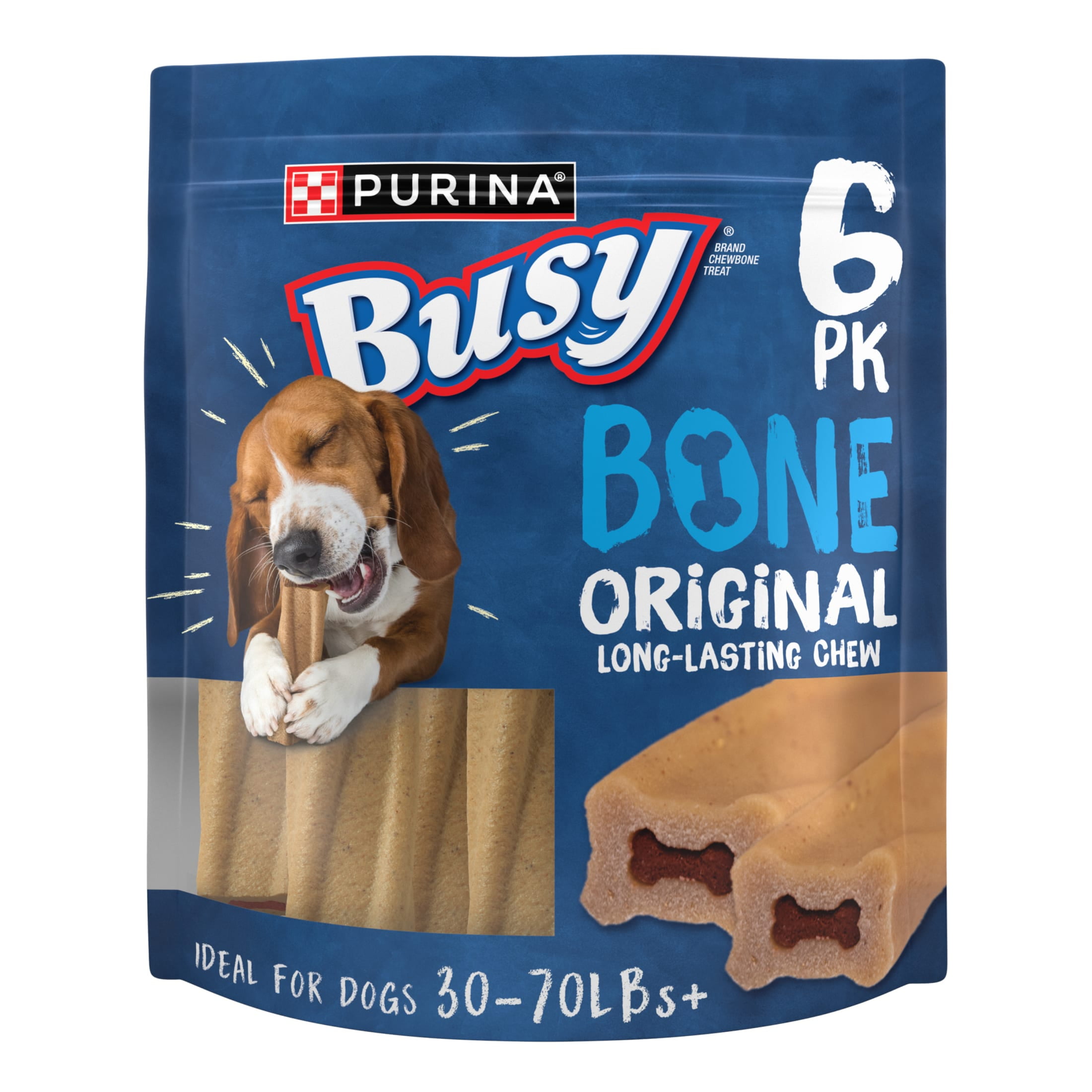Purina Busy Bone 30 70 lbs Dog Treats Original Pork Long Lasting Chews 21 oz Pouch 6 Count Walmart