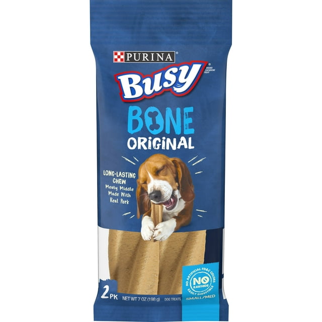 Purina Busy Dog Bones Original Dog Treat Dry Chews, Real Pork for Small & Medium Dogs, 7 oz Pouch (2 Pack)