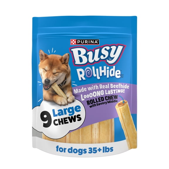 Purina Busy Rollhide Rawhide Dog Treats for Large Dogs Made with Real Beefhide, 12 oz