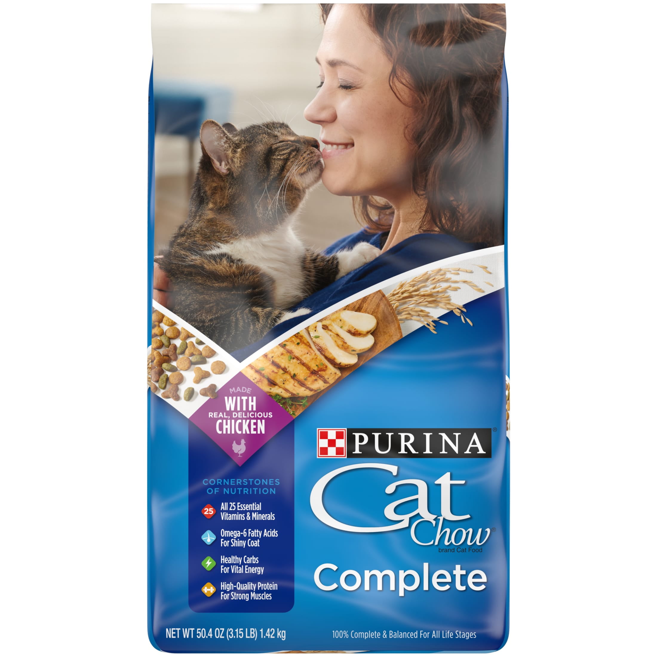 Purina Cat Chow Complete Dry Cat Food High Protein Farm Raised Chicken 3.15 lb Bag Walmart