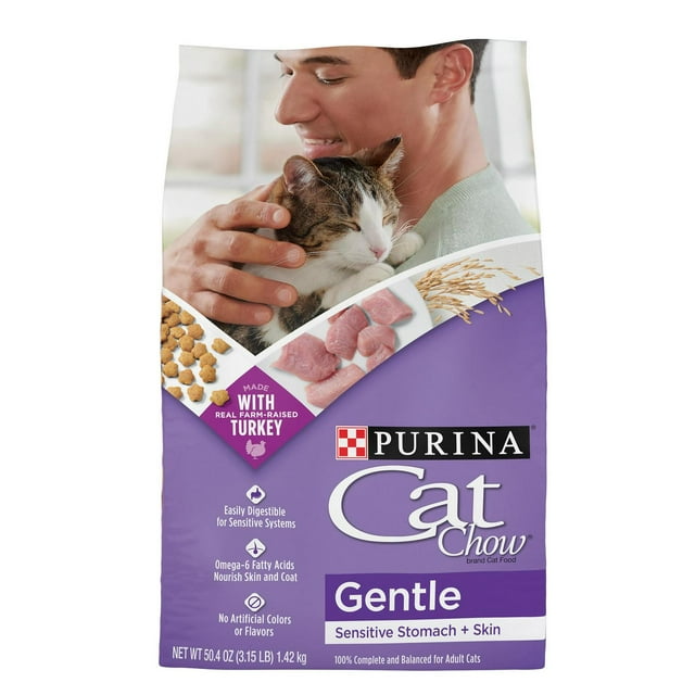 Purina Cat Chow, Gentle Kibble for Sensitive Stomach + Skin, Dry Cat Food 3.15 lb. Bag