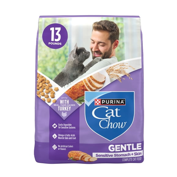 Purina Cat Chow Gentle Sensitive Stomach and Skin Dry Cat Food with Turkey, 13 lb