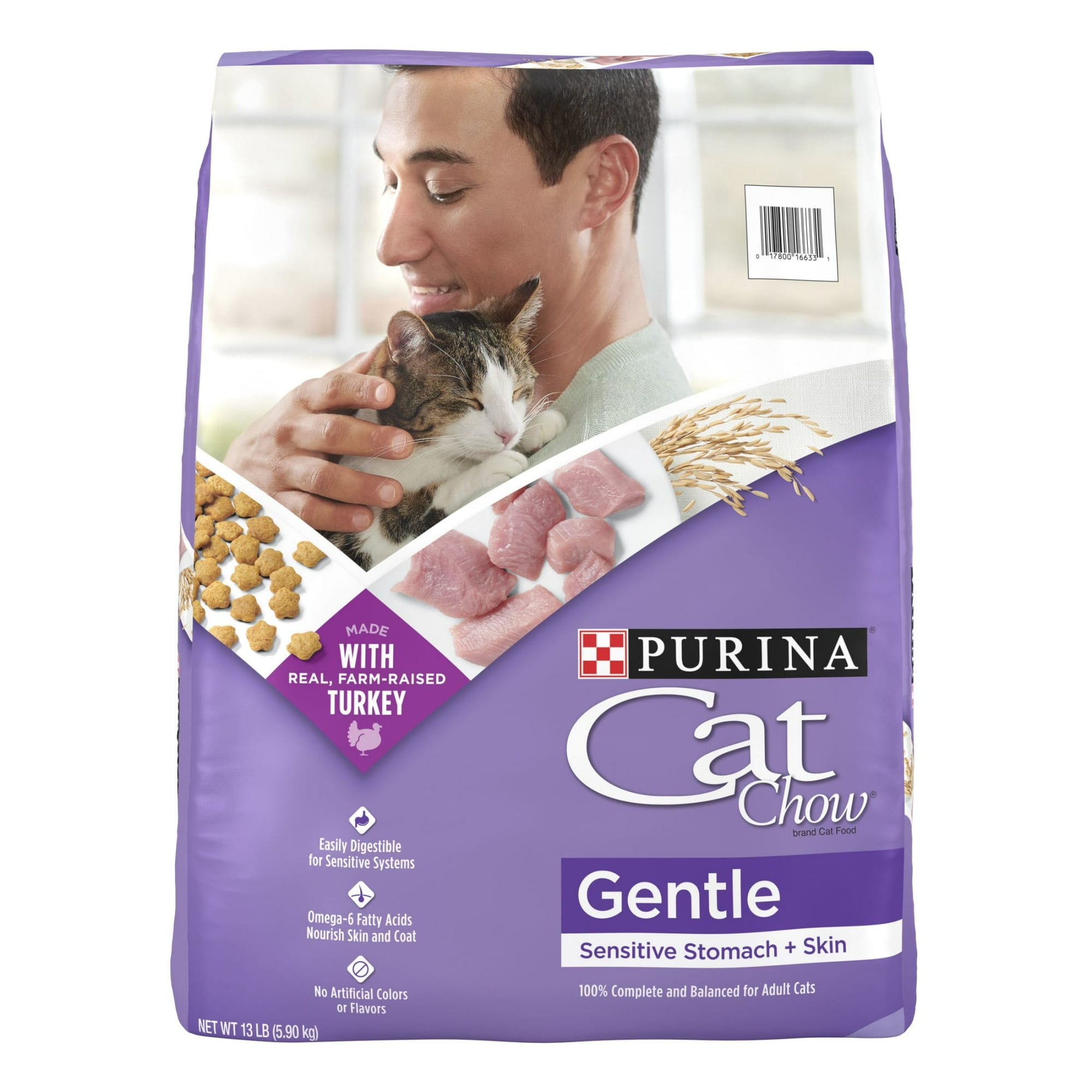 Purina Cat Chow Gentle, Sensitive Stomach Dry Cat Food, Turkey, 13 lb-Bag