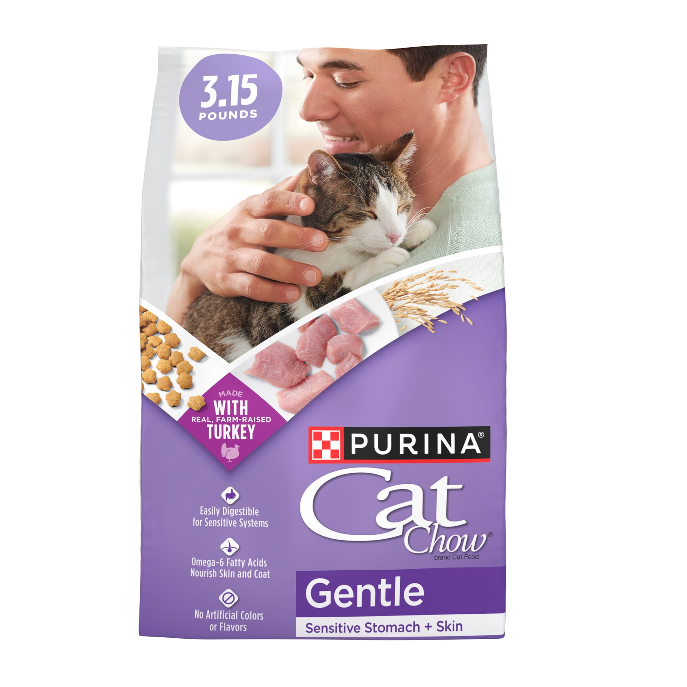 Purina Cat Chow Gentle Sensitive Stomach Dry Cat Food Turkey 3.15 lb Bag Walmart