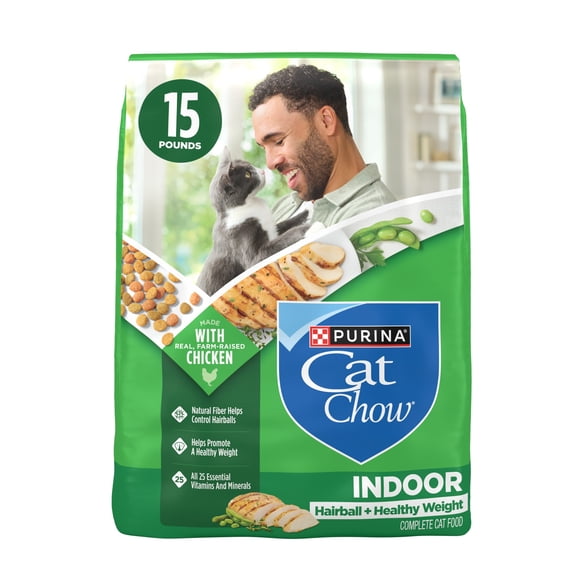 Purina Cat Chow Indoor Healthy Weight and Hairball Dry Cat Food With Chicken, 15 lb