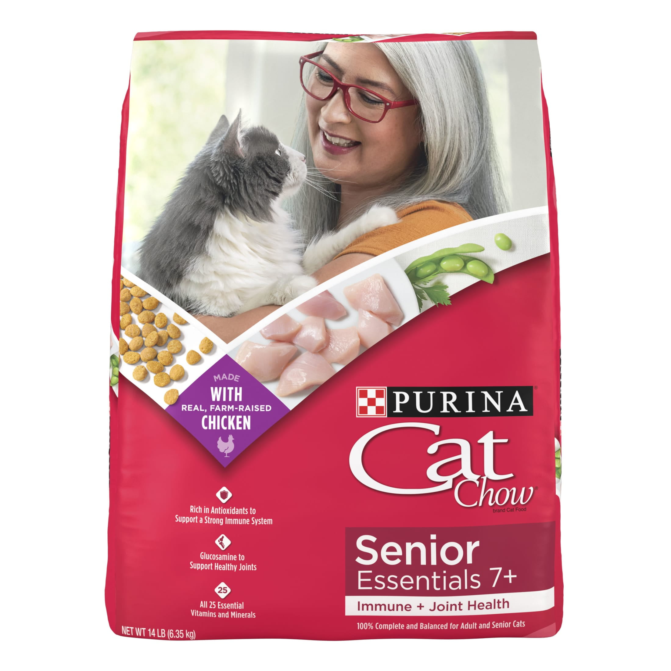 Purina Cat Chow Senior Dry Cat Food Chicken Turkey 14 lb Bag Walmart