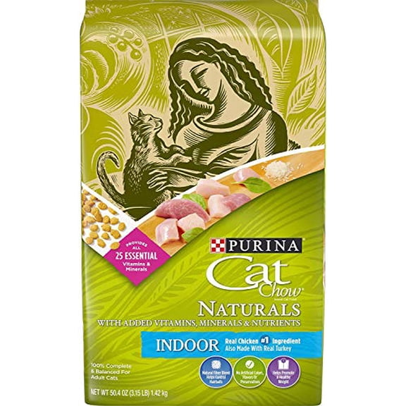 Purina Cat Chow Naturals Dry Indoor Cat Food, Chicken 3.15 lb (Pack of 8)