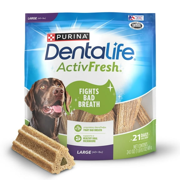 Purina DentaLife ActivFresh Chicken Flavor Large Breed Adult Dog Dental Chews – 24.1 oz Pouch (21 ct)