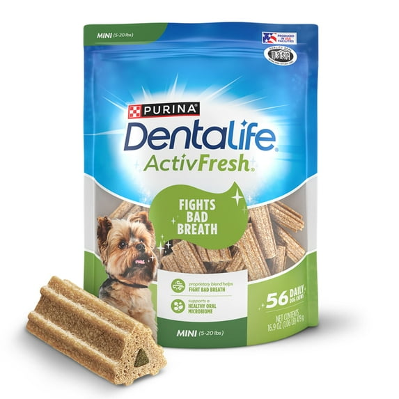 Purina DentaLife ActivFresh Mini & Toy Dog Dental Treats with Chicken, 16.9 oz Pouch (56 Count)