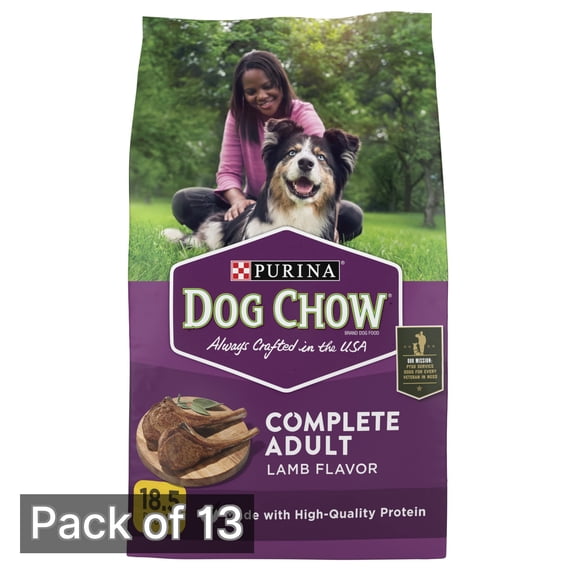 Purina Dog Chow Complete Adult Dry Dog Food Kibble with Lamb Flavor - 18.5 lb. Bag (Pack of 13)