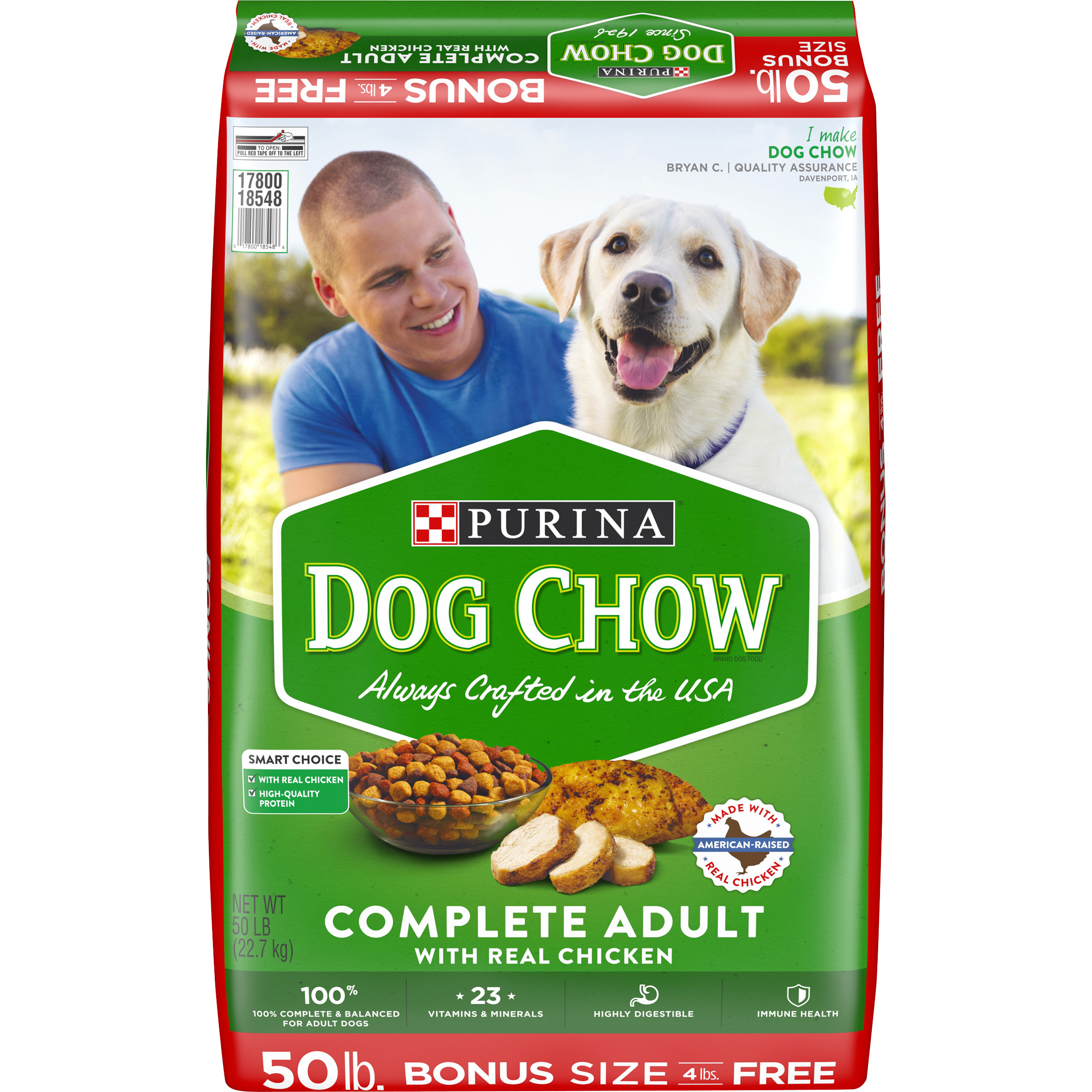 Purina Dog Chow Complete with Chicken Adult Dry Dog Food, Chicken Recipe - 50 lb. Bag - image 1 of 12
