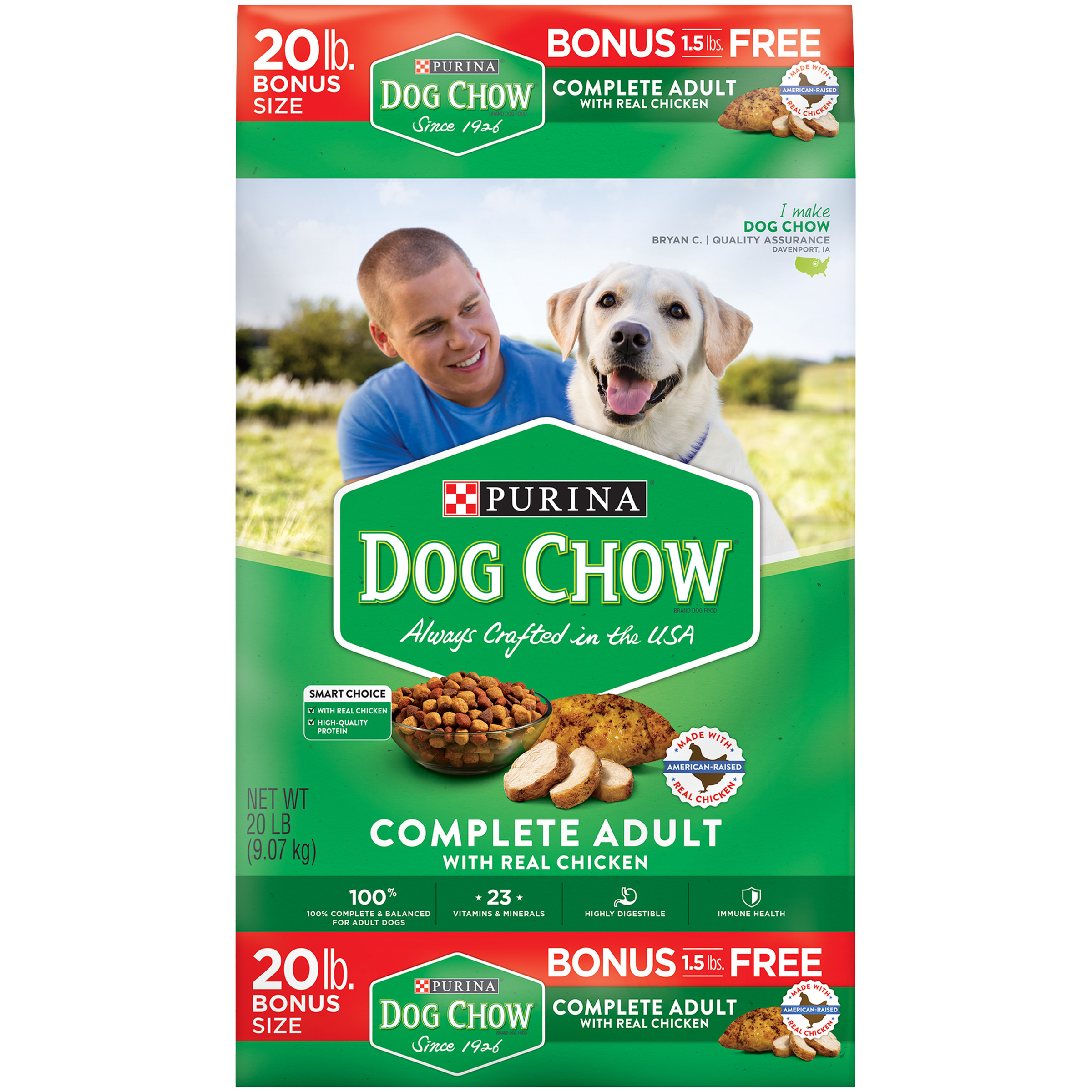 Purina Dog Chow Dry Dog Food, Complete Adult With Real Chicken, 20 lb. Bag - image 1 of 12