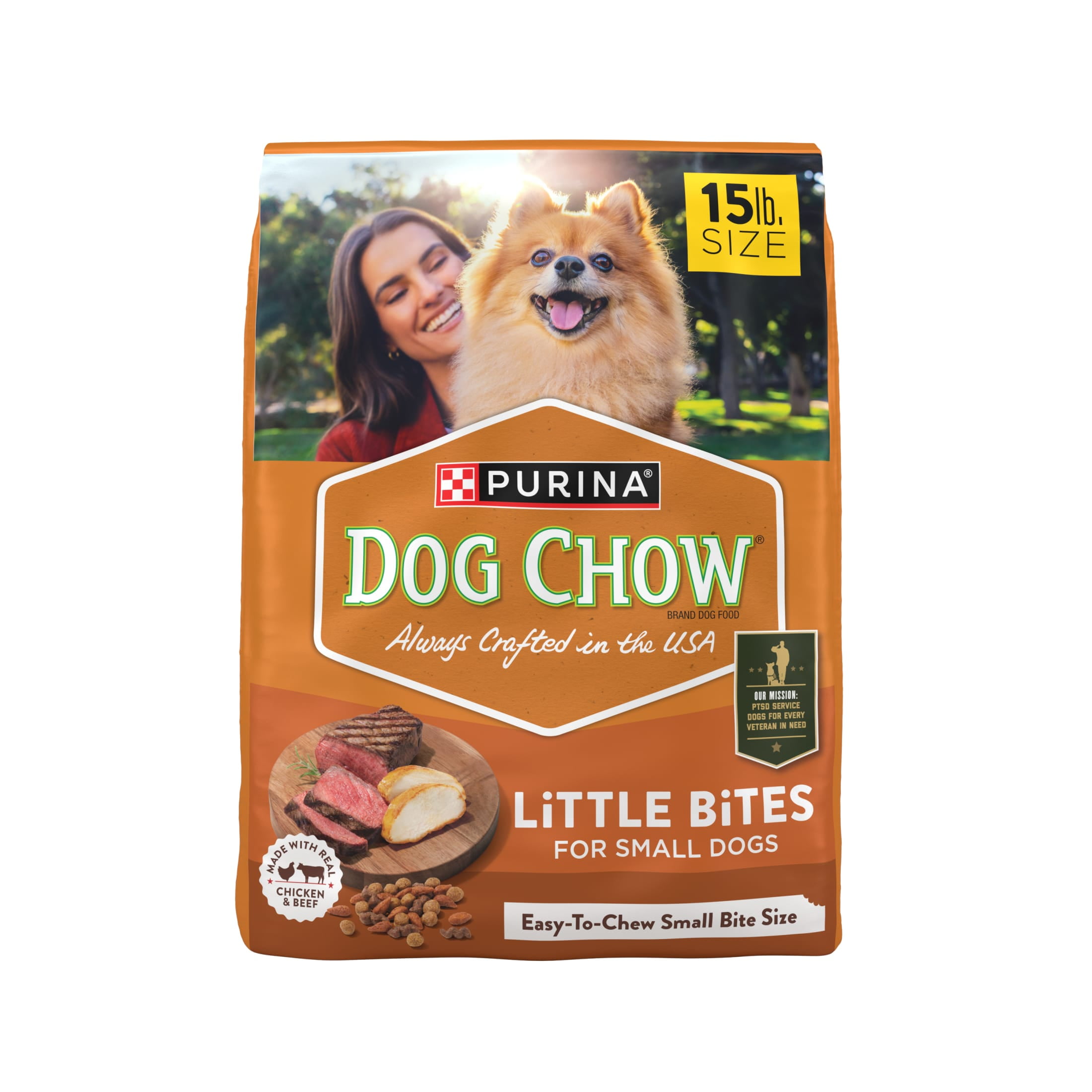 Purina Dog Chow Little Bites Adult Dry Dog Food, Small Breed Real Chicken & Beef, 15 lb Bag