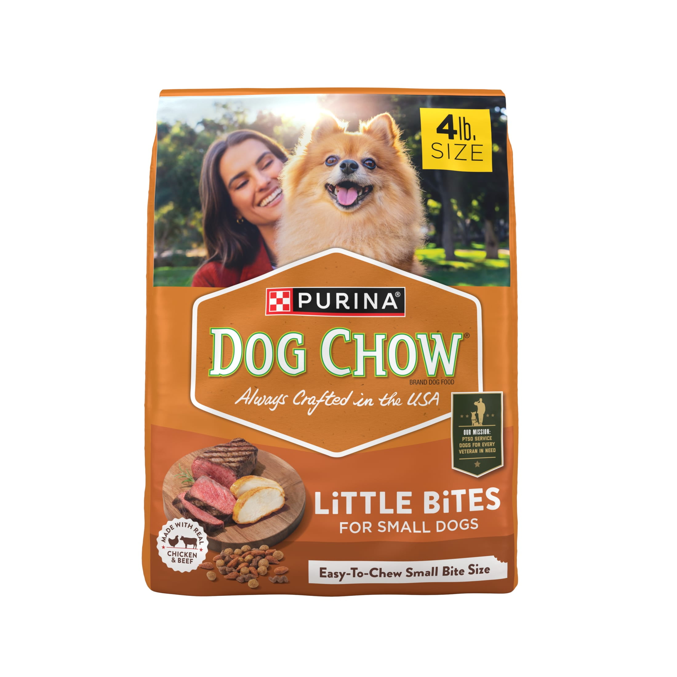 Purina Dog Chow Crunchy Adult Dry Food, Little Bites for Small Breeds, Real Chicken & Beef, 4 lb Bag