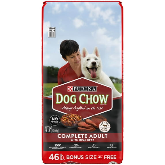Purina Dog Chow Real Beef Dry Dog Food Complete Adult, 46 lb Bag
