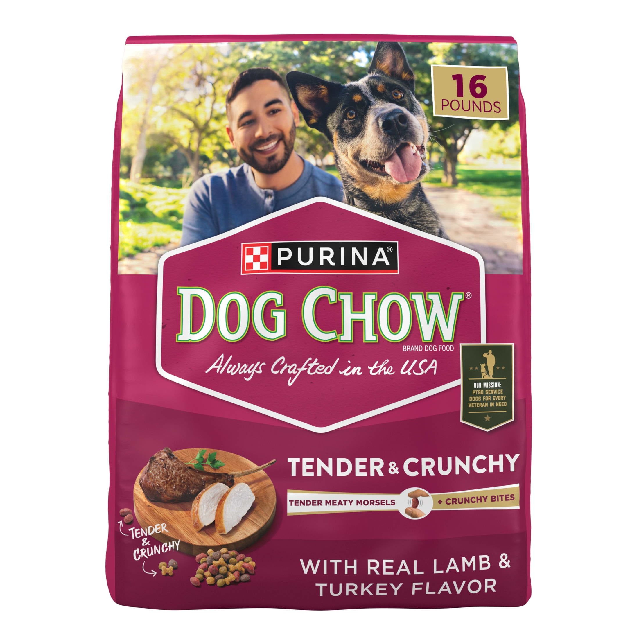 Purina Dog Chow Tender and Crunchy with Real Lamb and Turkey Flavor Adult Dry Dog Food, 16 lb Bag