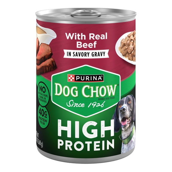 Purina Dog Chow Wet Dog Food, High Protein Soft Real Beef in Gravy, 13 oz Can