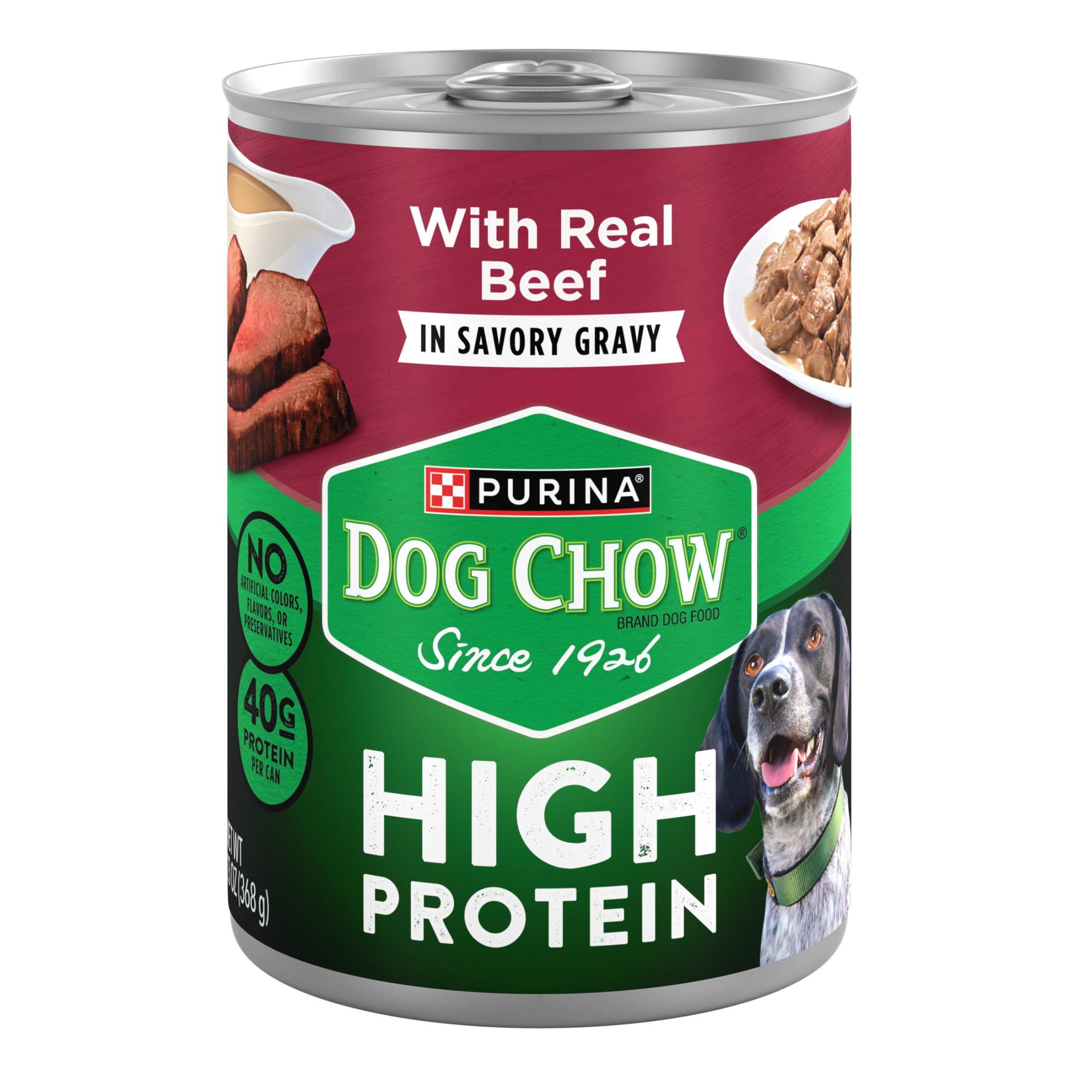 Purina Dog Chow Wet Dog Food, High Protein Soft Real Beef in Gravy, 13 oz Can