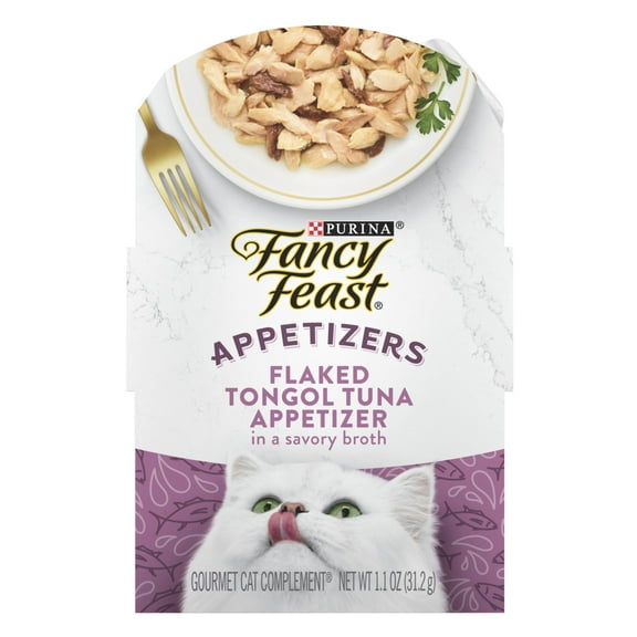 Purina Fancy Feast Appetizers Wet Cat Food, Flaked Tongol Tuna in Broth, 1.1 oz Trays (10 Pack)