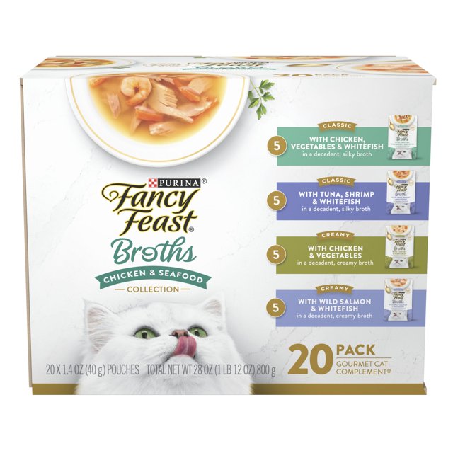 Purina Fancy Feast Broth Complement Chicken and Seafood Lickable Grain Free Cat Food Broth