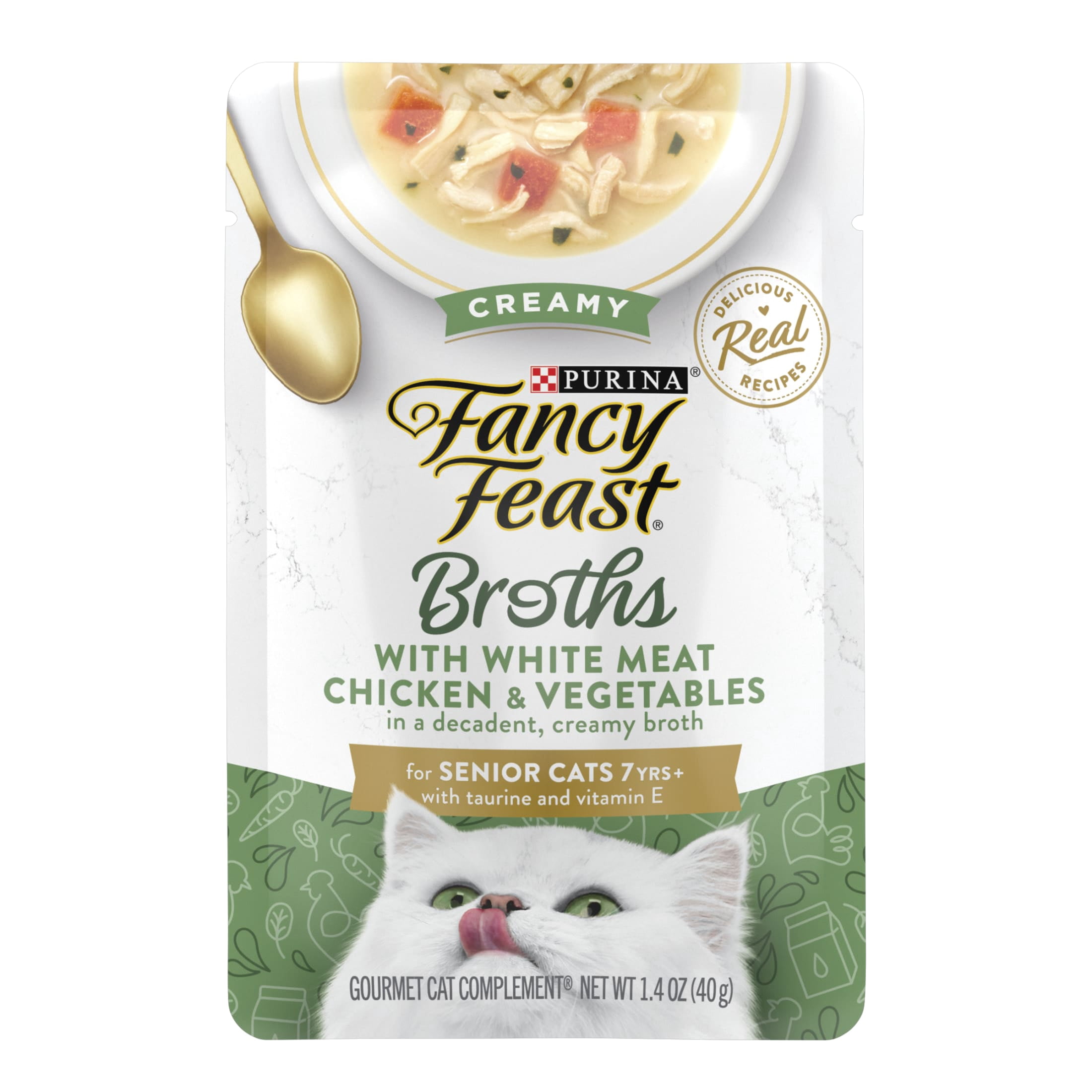 Purina Fancy Feast Broths, Wet Cat Food, Chicken & Vegetable, 1.4 oz Pouch, 16 Pack