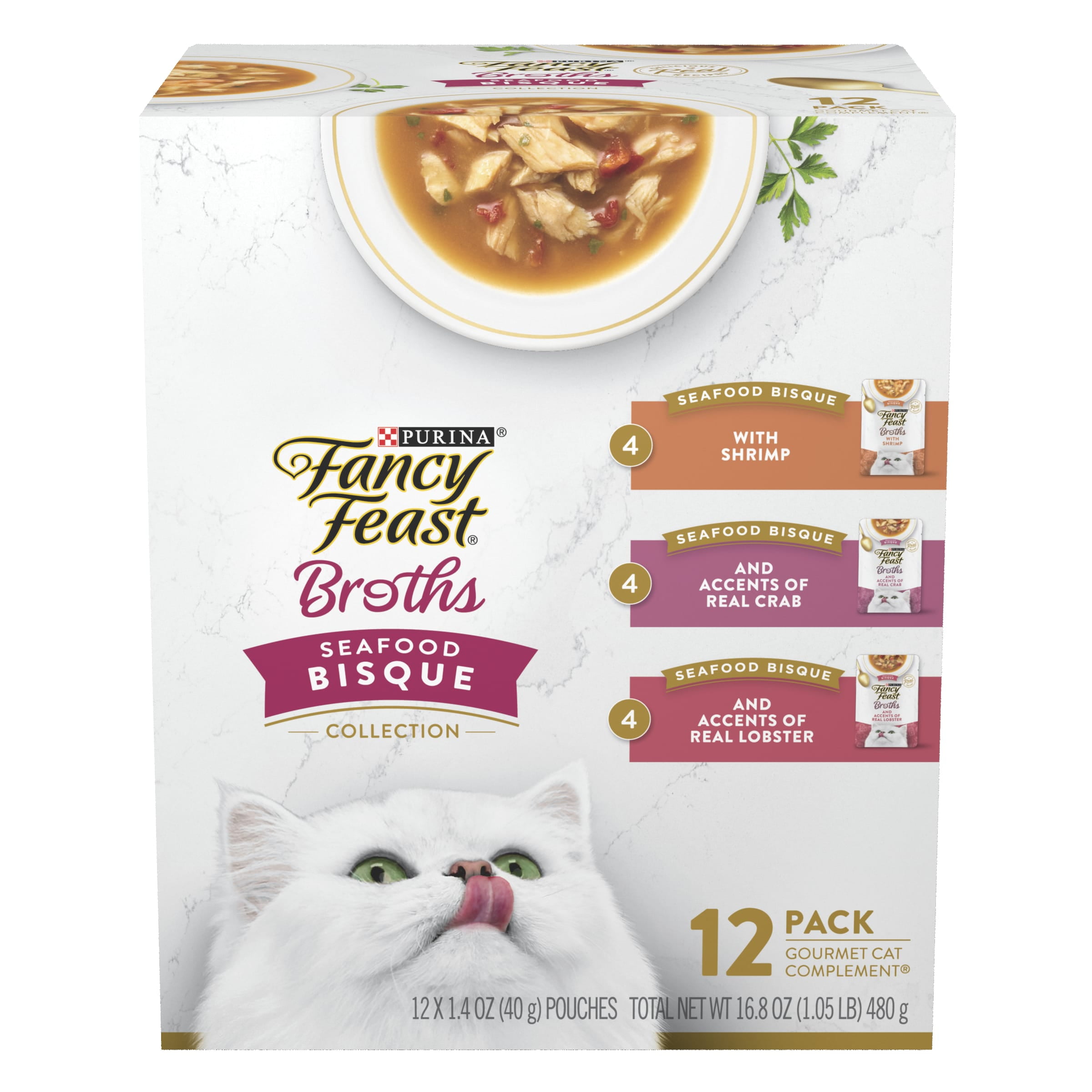 Purina Fancy Feast Broths Seafood Bisque Complement Lickable Grain Free