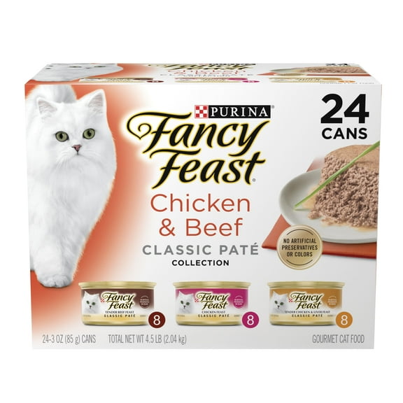 Purina Fancy Feast Classic Pate Cat Food, Wet Cat Food, Chicken & Beef, 3 oz Cans (24 Pack)