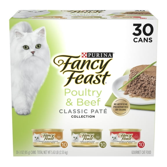 Purina Fancy Feast Classic Pate Food, Wet Cat Food, Poultry & Beef, 3 oz Cans (30 Pack)
