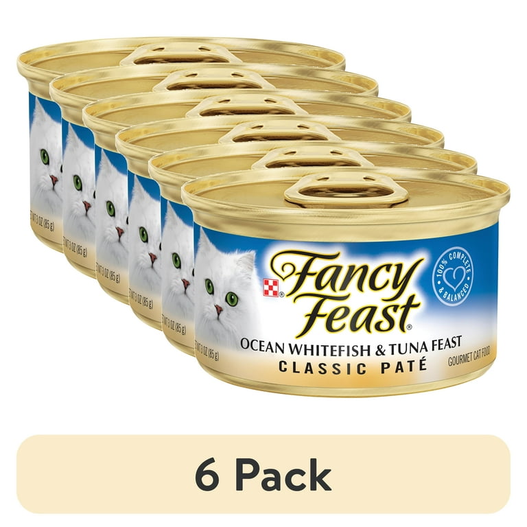 6 pack Purina Fancy Feast Wet Cat Food Ocean Whitefish and Tuna Feast Classic 3 oz Can Walmart