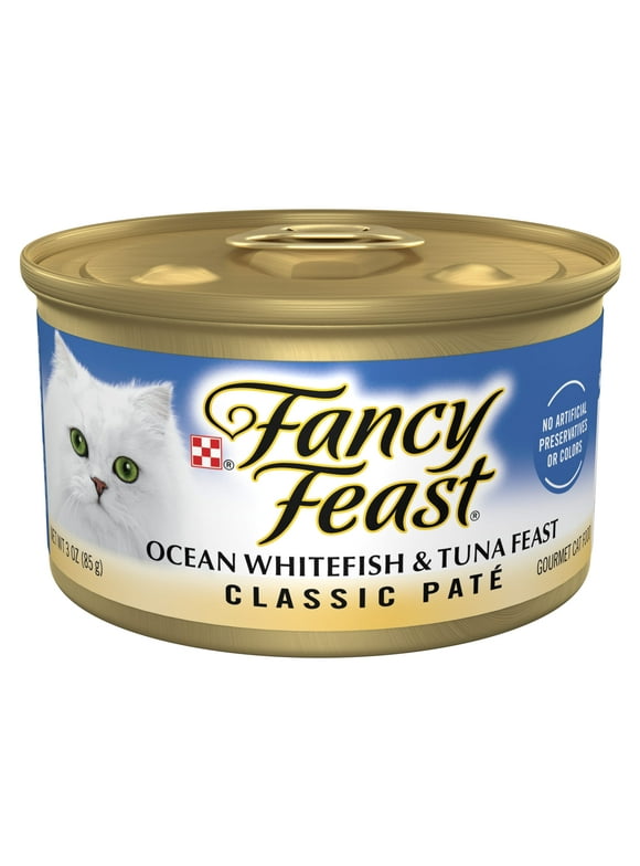 Purina Fancy Feast Classic Pate Ocean Whitefish and Tuna Feast Classic Grain Free Wet Cat Food Pate