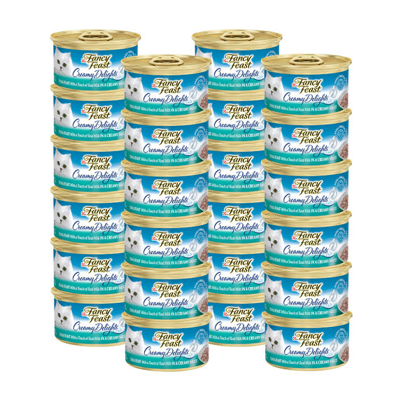 Purina Fancy Feast Creamy Delights Wet Cat Food, Tuna Feast with Real Milk in Creamy Sauce, Easily Digestible Wet Cat Food for Adult Cats, 3 OZ Can (Pack of 24)