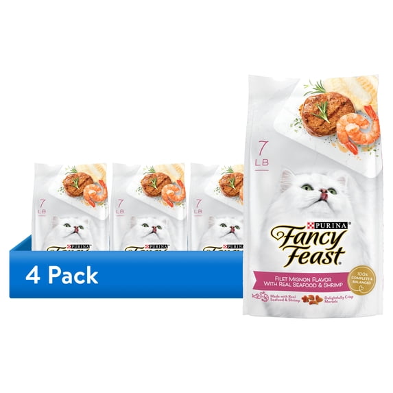 (4 pack) Purina Fancy Feast Dry Cat Food Filet Mignon Flavor With Seafood and Shrimp, 7 lb.