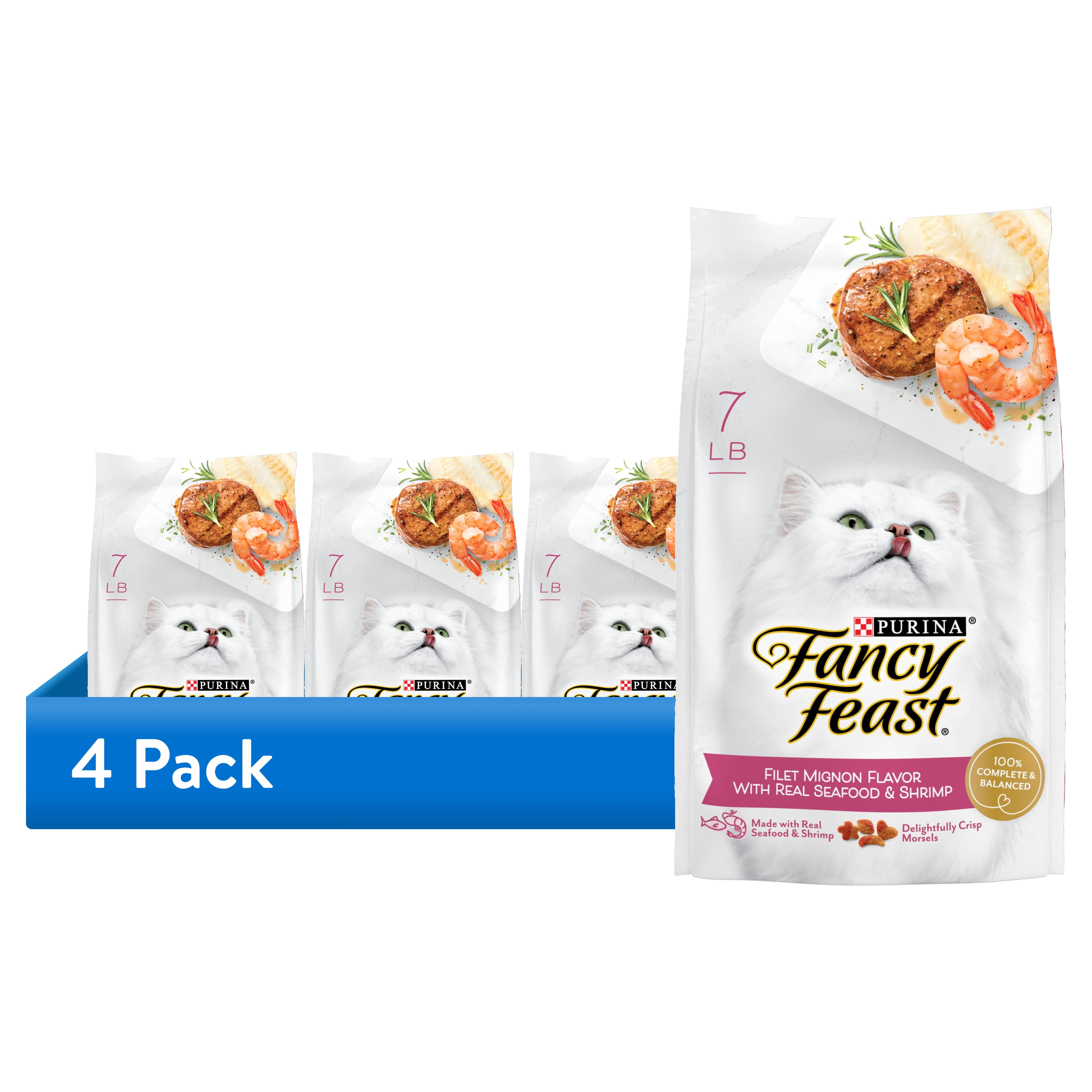 (4 pack) Purina Fancy Feast Dry Cat Food Filet Mignon Flavor With Seafood and Shrimp, 7 lb Bag
