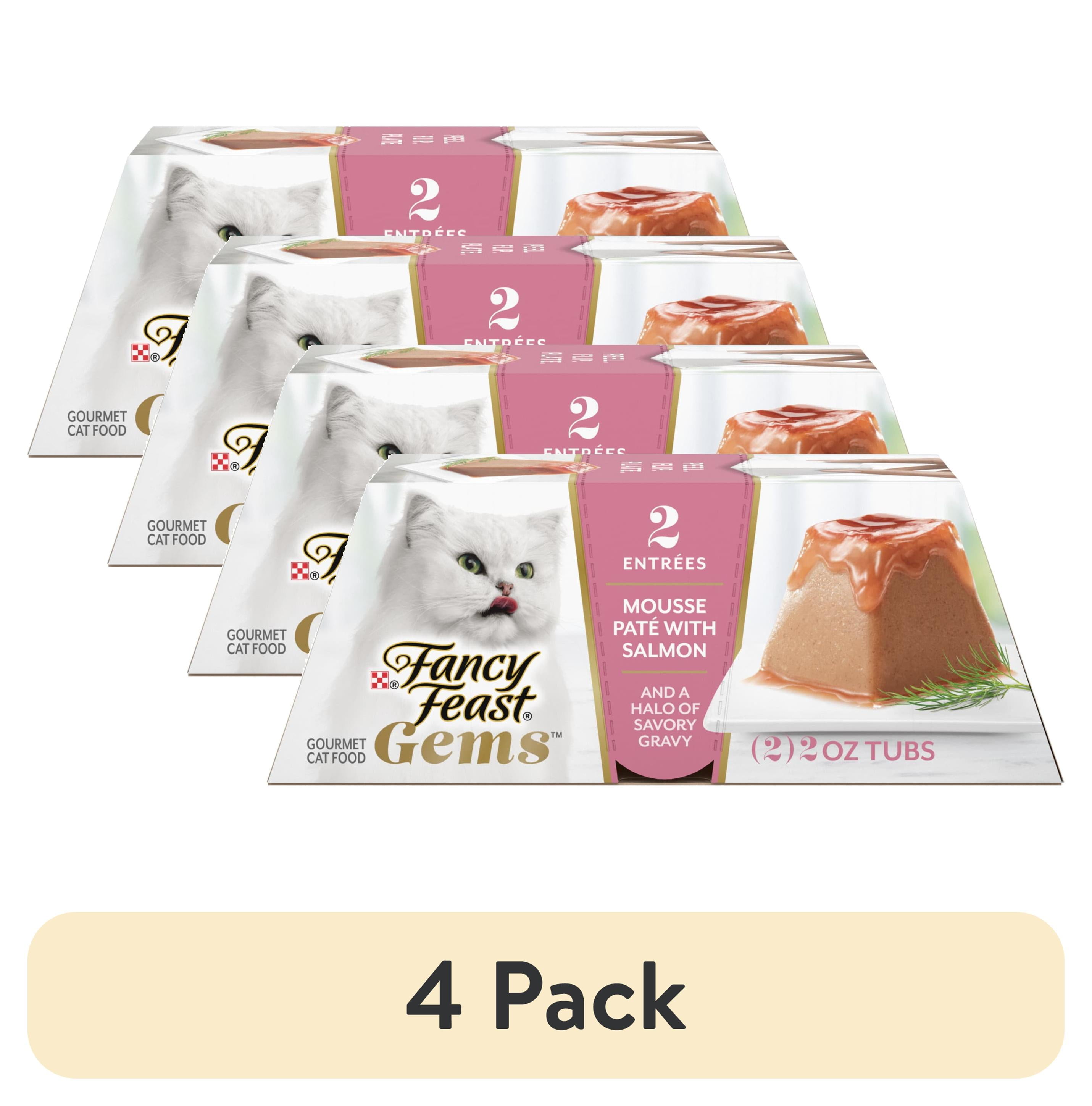 (4 pack) Purina Fancy Feast Gems Mousse Pate Kitten Food, Wet Cat Food, Salmon & Gravy, (2) 2 oz