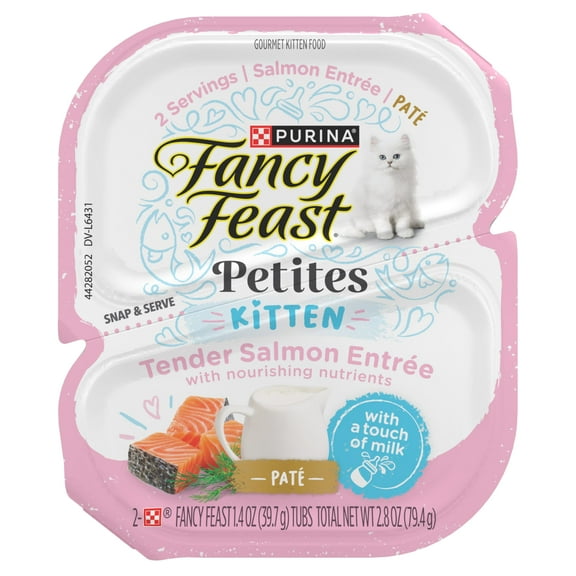 Purina Fancy Feast Gourmet Gravy Petites Tender Salmon Pate Gourmet Wet Kitten Food, 2.8 oz Tub
