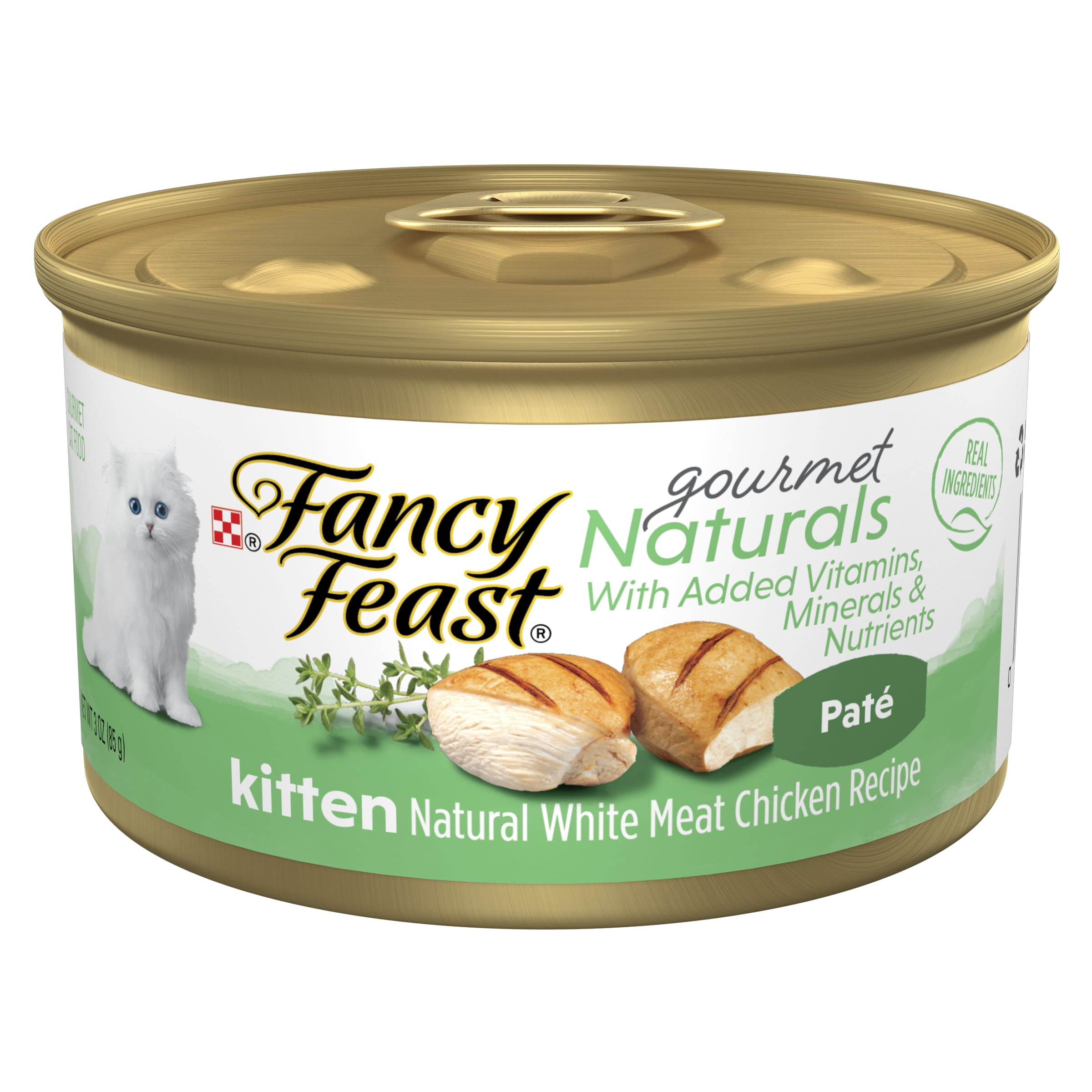 Purina Fancy Feast Gourmet Naturals Pate Wet Cat Food, Whitemeat Chicken, 3 oz Cans (12 Pack)