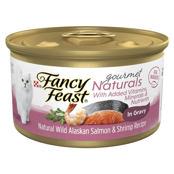 Purina Fancy Feast Gourmet Naturals Wet Cat Food, Salmon & Shrimp in Gravy, 3 oz Cans (12 Pack)