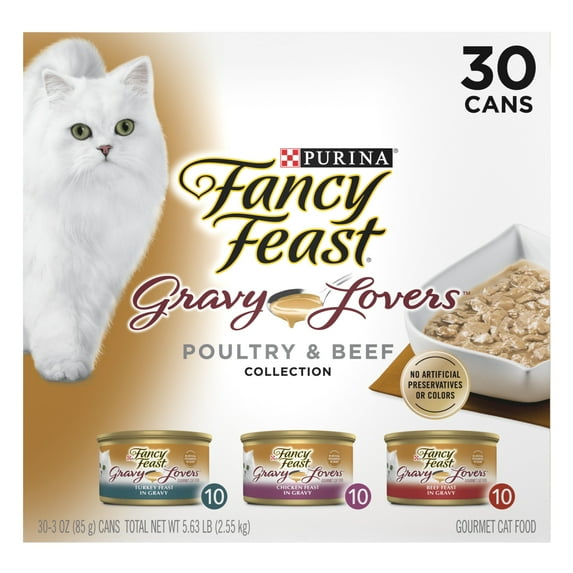 Purina Fancy Feast Gravy Lovers Kitten Food, Wet Cat Food, Poultry & Beef, 3 oz Cans (30 Pack)