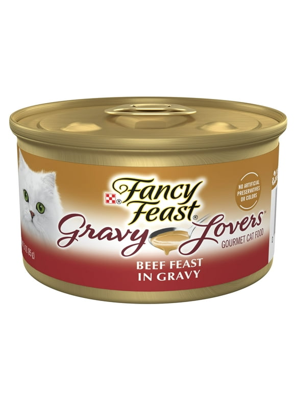 Purina Fancy Feast Gravy Lovers Wet Cat Food for Adult Cats & Kittens, Soft Beef, 3 oz Cans (24 Pack)