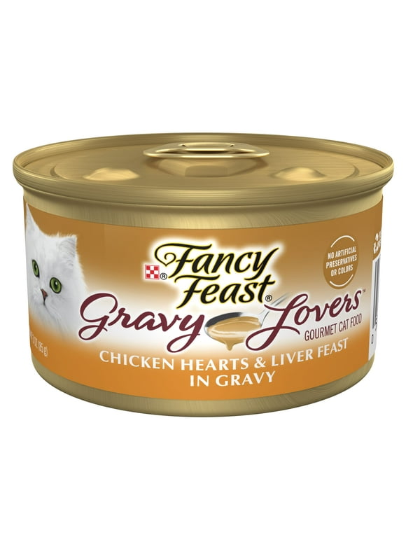 Purina Fancy Feast Gravy Lovers Wet Cat Food for Adult Cats & Kittens, Soft Chicken Heart & Liver, 3 oz Cans (24 Pack)
