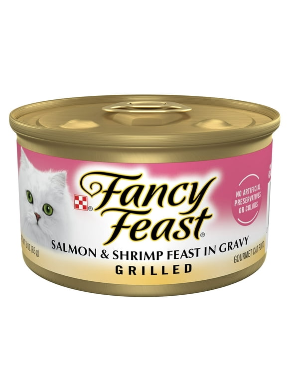 Purina Fancy Feast Gravy Wet Cat Food, High Protein Soft Salmon & Shrimp, 3 oz Cans (24 Pack)